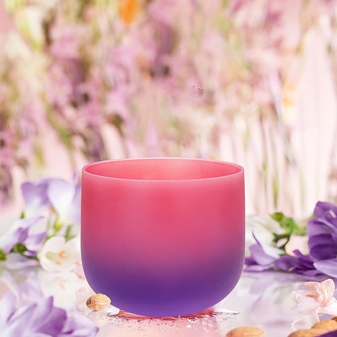 TOPFUND Handcrafted Pink Purple Rainbow F Note Crystal Singing Bowl 10 inch Heart Chakra with Heavy Duty Carrying Cae and Suede Striker - TOPFUND Crystal Singing Bowl